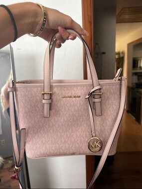 Michael Kors Blush Pink Leather Top-Handle Satchel with Crossbody Strap